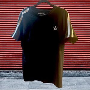 Men’s Aeropostale T-shirt, black with white stripes short sleeve new with tags